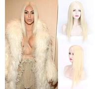 Parrucca perfetta per feste di tutti i giorni, beige oro chiaro con punto centrale parrucca per capelli lisci Kardashian stesso stile lino platino naturale