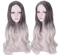 Parrucca perfetta per feste di tutti i giorni, modelli di parrucche femminili capelli lunghi ricci centrati Big Wave tintura parrucca set nero sfumato argento bianco