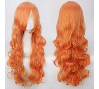 Parrucca perfetta per feste di tutti i giorni, parrucca colorata con bottoni a rete, filo ad alta temperatura, universale, 80 cm, capelli ricci lunghi 80 cm, colore: K027-21 (kumquat)