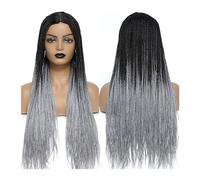 parrucca Perruque Tresses Africaines femmes Box Crochet Trecce Parrucche Perruque Fatte a mano Intrecciato Capelli Sintetici Trecce Parrucche parrucca sintetica resistente al(1B Grey Color)
