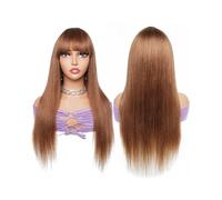 Parrucca piena fatta a macchina con frangetta, biondo miele, marrone zenzero, parrucca Remy per donne aggiunge volume ai capelli (Ginger Brown, 18 pollici)