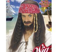 Parrucca pirata dei caraibi con bandana baffi barba kit capelli lunghi carnevale