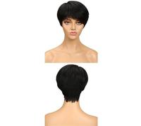 Parrucca Pixie Cut con capelli umani Glueless, parrucca Wear and Go con frangia, parrucche corte for donna, cappuccio leggero e traspirante(Black)