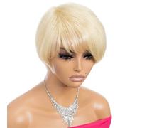 Parrucca Pixie Cut con capelli umani Glueless, parrucca Wear and Go con frangia, parrucche corte for donna, cappuccio leggero e traspirante(#613)