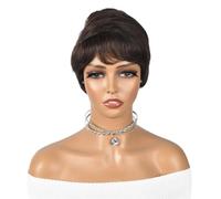 Parrucca Pixie Cut for capelli umani Parrucche corte marroni naturali for donne nere, 4 pollici senza colla e senza pizzo