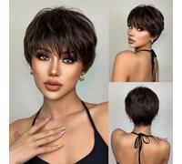 Parrucca pixie taglio corto a strati per donne con frange Capelli aspetto naturale Fluffy sintetica ad alta temperatura Confortevole traspirante rete