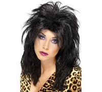 Smiffys Parrucca popstar anni '80, nera, Taglio alla tedesca lungo arruffato Halloween