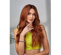 Parrucca ramata ondulata lunga per donna, 26'' Parrucche ricce naturali Parte centrale Radici scure sintetiche Capelli resistenti al calore Quotidiano Halloween Festa Cosplay