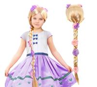 Parrucca Rapunzel Bambina, Parrucche lunghe intrecciate da principessa, Parrucca capelli lunghi, Parrucca Bionda Lunghe Trecce Capelli, per Festa di Compleanno Costume Cosplay