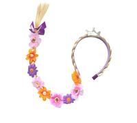 Parrucca rapunzel per bambini, 27 lunghe parrucche intrecciate, capelli Rapunzel con fiori di tiara adorna, parrucca aggrovigliata per le ragazze che si vestono accessori, stile 1, parrucche intrecci