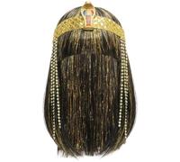 Parrucca Regina Egizia, Accessorio per Costume Cleopatra, Copricapo con Testa di Serpente Dorato, Parrucche Egiziane Cleopatra, Parrucche Sintetiche Lunghe E Lisce Nere per Donne