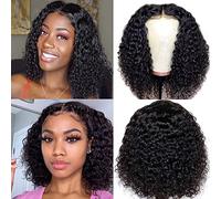 Parrucca ricci Bob con pizzo frontale, 16 pollici, parte a T, 13x4x1, parte centrale, parrucca in pizzo trasparente HD, capelli umani Remy vergini neri con peli del bambino, parrucca pre-strappata per