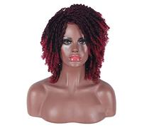 Parrucca riccia afro corta da 16"/40 cm per donne nere, parrucca sintetica nera e castana, parrucca corta con dreadlock intrecciata, regolabile per donne e uomini neri.,Black Mix Burgundy