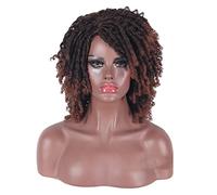 Parrucca riccia afro corta da 16"/40 cm per donne nere, parrucca sintetica nera e castana, parrucca corta con dreadlock intrecciata, regolabile per donne e uomini neri.,Black Mix Brown