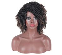Parrucca riccia afro corta da 16"/40 cm per donne nere, parrucca sintetica nera e castana, parrucca corta con dreadlock intrecciata, regolabile per donne e uomini neri.,Black Mix Light Brown