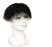 Parrucca riccia afro crespa da uomo, sistema di sostituzione dei capelli umani da 5,9 pollici, parrucca nera da uomo con PU intorno alla parrucca riccia(BLACK,15 * 20cm)