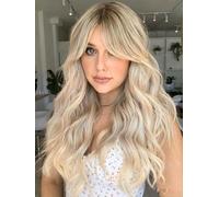Parrucca Riccia Bionda Platino Da 26 Pollici - Capelli Sintetici A Cuffia Intera A Onda Lunga, Stile Europeo Alla Moda, Indossare Tutti I Giorni(D)