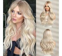Parrucca Riccia Bionda Platino Da 26 Pollici - Capelli Sintetici A Cuffia Intera A Onda Lunga, Stile Europeo Alla Moda, Indossare Tutti I Giorni(C)