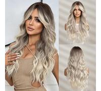 Parrucca Riccia Bionda Platino Da 26 Pollici - Capelli Sintetici A Cuffia Intera A Onda Lunga, Stile Europeo Alla Moda, Indossare Tutti I Giorni(A)