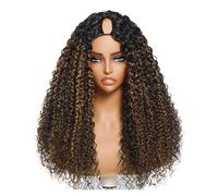 Parrucca riccia con riga a V per teste piccole | Cuffia con coulisse | Capelli umani con clip | Densità 150% | Non richiede colla(Balayage Highlight,24inches)