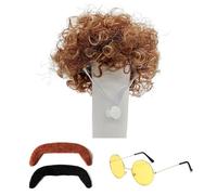 Parrucca Riccia Dorata Da 1 Pezzo, Barba Da 2 Pezzi E 1 Occhiali, Oggetti Di Scena Per Giochi Di Ruolo, Decorazione In Stile Rock Hip Hop, Adatta Per Feste In Maschera, Feste A Tema.