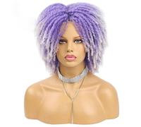 Parrucca riccia Dreadlock Parrucca sintetica intrecciata corta Parrucca afro ombre Parrucca sintetica riccia corta Uomo Donna Moda Parrucche a torsione arrotolata-Viola-613-6 pollici-1 PC