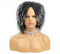 Parrucca riccia Dreadlock Parrucca sintetica intrecciata corta Parrucca afro ombre Parrucca sintetica riccia corta Uomo Donna Moda Parrucche a torsione arrotolata-1B-Grigio-6 pollici-1 PC