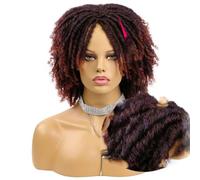 Parrucca riccia Dreadlock Parrucca sintetica intrecciata corta Parrucca afro ombre Parrucca sintetica riccia corta Uomo Donna Moda Parrucche a torsione arrotolata-1B-Viola-350-6 pollici-1 PC