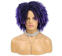 Parrucca riccia Dreadlock Parrucca sintetica intrecciata corta Parrucca afro ombré Parrucca sintetica riccia corta Uomo Donna Moda Parrucche a torsione arrotolata-1B-viola-6 pollici-1 PC