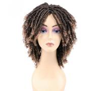 Parrucca riccia Dreadlock Parrucca sintetica intrecciata corta Parrucca afro ombre Parrucca sintetica riccia corta Uomo Donna Moda Parrucche a torsione arrotolata-T27-6 pollici-1 PC