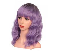 Parrucca Riccia Finta Parrucca Sintetica Morbida e Traspirante per Capelli Corti Ricci Ondulati con Botto per Donna Femmina (Viola)