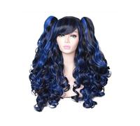 Parrucca riccia lunga 24 pollici con 2 code di cavallo, parrucca sintetica cosplay con clip for donna Aspetto naturale