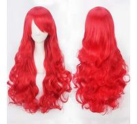 Parrucca riccia lunga 80 cm Parrucche cosplay rosso bordeaux Capelli sintetici Halloween Parrucche rosse ondulate lunghe 80 cm + parrucca parrucca ondulata comune K027-09