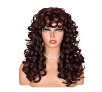 Parrucca riccia lunga da 17 pollici con frangia for donna, parrucca sintetica in capelli vintage, for uso quotidiano, feste e cosplay(99J)