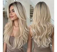 Parrucca Riccia Marrone Ombre Da 26 Pollici - Capelli Sintetici A Calotta Intera Con Parte Centrale, Ondulata Lunga, 260 G, Indossare Tutti I Giorni, Adatta A Tutte Le Forme Del Viso(P)