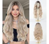 Parrucca Riccia Marrone Ombre Da 26 Pollici - Capelli Sintetici A Calotta Intera Con Parte Centrale, Ondulata Lunga, 260 G, Indossare Tutti I Giorni, Adatta A Tutte Le Forme Del Viso(D)