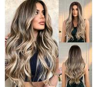 Parrucca Riccia Marrone Ombre Da 26 Pollici - Capelli Sintetici A Calotta Intera Con Parte Centrale, Ondulata Lunga, 260 G, Indossare Tutti I Giorni, Adatta A Tutte Le Forme Del Viso(B)