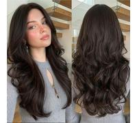Parrucca Riccia Marrone Ombre Da 26 Pollici - Capelli Sintetici A Calotta Intera Con Parte Centrale, Ondulata Lunga, 260 G, Indossare Tutti I Giorni, Adatta A Tutte Le Forme Del Viso(T)
