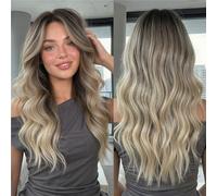Parrucca Riccia Marrone Ombre Da 26 Pollici - Capelli Sintetici A Calotta Intera Con Parte Centrale, Ondulata Lunga, 260 G, Indossare Tutti I Giorni, Adatta A Tutte Le Forme Del Viso(R)