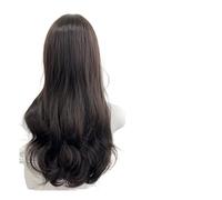 Parrucca riccia ondulata castana da 26 pollici - Capelli sintetici resistenti al calore per un look naturale, perfetta per feste e selfie(Black tea)