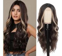 Parrucca Riccia Ondulata Sintetica Parrucca Mista Ombre Parrucche Di Media Lunghezza Per Le Donne Parrucca Ondulata Con Capelli Sintetici Con Parte Centrale C,66CM