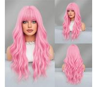 Parrucca riccia rosa-rossa resistente al calore for donna - Capelli sintetici a onde grandi