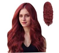 Parrucca riccia rossa da donna 26 pollici parrucca media regolabile diritta naturale ondulata capelli sintetici parrucca bordeaux ideale per le vacanze celebrazioni quotidiane