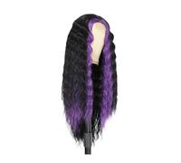 Parrucca riccia sintetica da 1pc 28 pollici for le donne lunga onda profonda con riflessi viola Riccioli naturali
