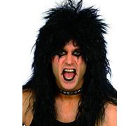 Parrucca Rocker Nera Kiss Alice Cooper Anni '80 Heavy Metal Simmons Costume
