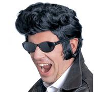 Parrucca Rock'N'Roll Nera con Basette, Uomo Adulto, in scatola