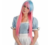 PARRUCCA ROSA AZZURRA LISCIA LUNGA FRANGIA DA TRAVESTIMENTO COSPLAY HALLOWEEN