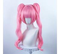 Parrucca rosa da cosplay, parrucca sintetica da anime con due lunghe code di cavallo, parrucca per vestirsi per una festa Fibra ad alta temperatura