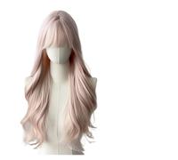 Parrucca rosa Lolita lunga dritta, compatibile con parrucche sintetiche for fascia da donna(Pink wave with bangs)