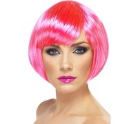 Parrucca Rosa Neon Per Signore Glamour Corto Bob Parrucca Accessorio Per Costume